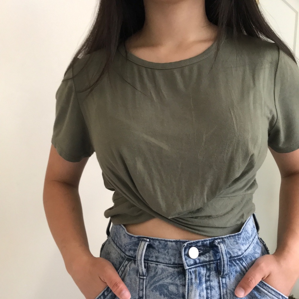 Army Green, Front Tie Crop Top